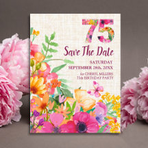 Elegant Linen Floral 75th Birthday Party Suite