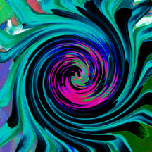 Dramatic Black and Turquoise Abstract Retro Twirl