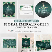 Floral Emerald Green Dress Princess Quinceanera
