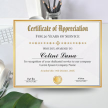 Years of Service Certificate
