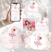 Cute pink little ballerina birthday girl party