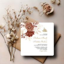Rustic Gold White Watercolor Floral Muslim Wedding