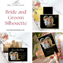 Black and Gold Bride and Groom Shape Photo Wedding