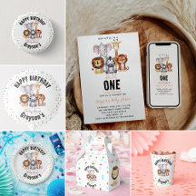 Wild One Safari Animals Boy Baby Shower Collection