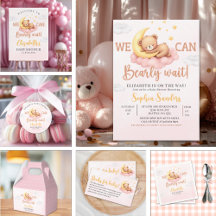 We Can Bearly Wait Baby Shower Girl - Pink Bear