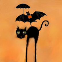 HALLOWEEN BLACK CAT AND BAT