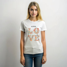Trendy Flowers Word LOVE with Your Text T-Shirt