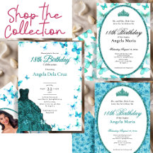 Teal 18th Birthday Debut Invitations