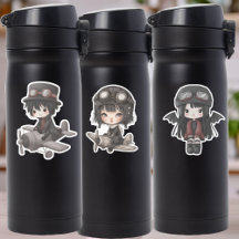 Boy Pilot and Girl Pilot Flying Airplane Sticker