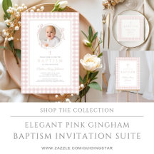 Elegant Pink Gingham Baby Girl Baptism