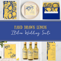 Hand Drawn Lemon Handwritten Blue Italian Wedding