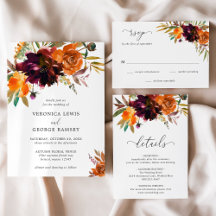 Rustic Fall Floral Elegant Wedding Invitation Set