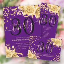 Gold Purple Floral Glitter 30th Birthday Set