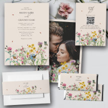 Watercolor Wildflower Garden & Insects Wedding