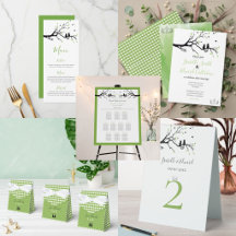 Cats In Love Green & White Gingham Wedding
