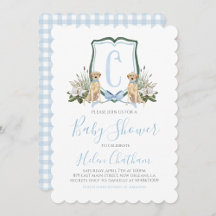 Preppy Puppy Dog Blue Baby Shower Set