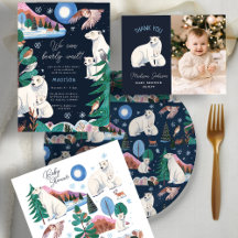Polar Bear Winter Bearly Wait Baby Shower Invitati