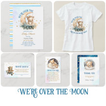 Teddy Bear Airplane Over The Moon Baby Shower Set