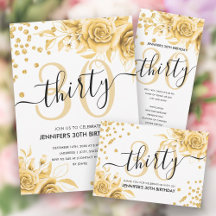 Elegant Gold Floral Glitter 30th Birthday Script