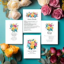 Turquoise, Yellow and Pink Floral Wedding