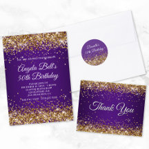 Gold Glitter Royal Purple Birthday - Adult