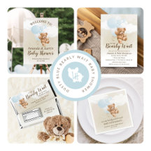 Dusty Blue Balloon Teddy Bear Baby Shower