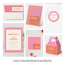 Abstract Checkered Art Pink Orange Bridal Shower