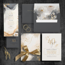 Gold Leaf & Line Floral 40th Wedding Anniversary