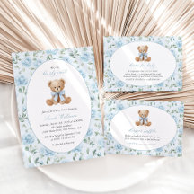 Cute Bear and Blue Flowers Baby Shower Collection