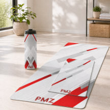 Modern Gray Red Geometric Monogram Sports Gear