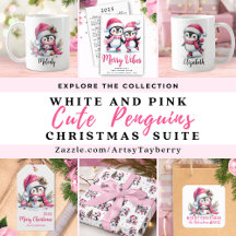Cute Penguins White and Pink Christmas Suite