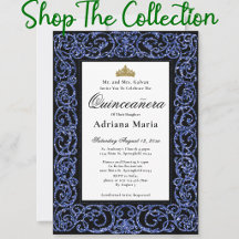Blue Ornate Scrollwork Frame Quinceanera Party