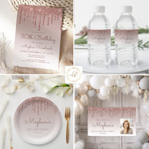 Glam Rose Gold Glitter Drip 30th Birthday Party