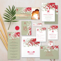 MOSS & RED BAMBOO LEAVES   ASIAN CHINESE WEDDING