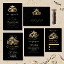 Princess Tiara Crown Quinceañera in Black and Gold