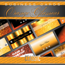 Business Cards Orange Luxe Glam Sparkling Glitter