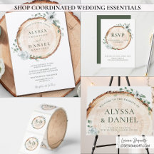 Rustic Botanical Watercolor Wood Slice Wedding