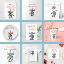 robot theme with balloons watercolor