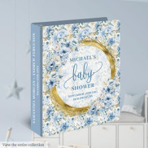 Dusty Blue Gold Baby Shower Ring Binders 91B
