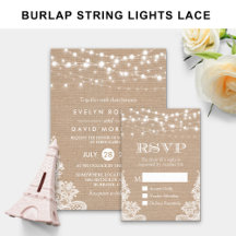 Invitation Suite: Rustic Burlap String Lights Lace