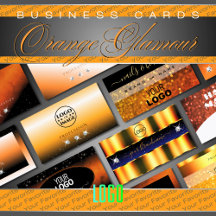 Business Cards Logo Orange Luxe Glam Glitter