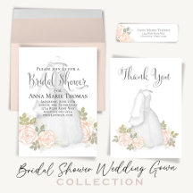 Bridal Shower Watercolor Beautiful Wedding Gown