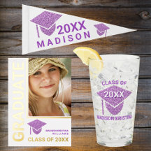 Grad Glam Purple And White Graduation Faux Glitter