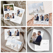 Boho Calligraphy Wedding Photo Thank You Cards