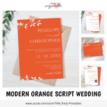Modern Orange Script Wedding Stationery  
