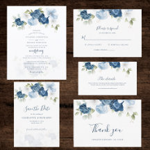 Dusty Blue Floral Bloom Wedding Invitation Suite