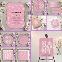Pink Golden Daisy Glitter Glow Baby Shower