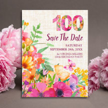 Elegant Linen Floral 100th Birthday Party Suite