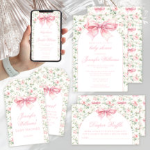 Shabby chic cute pink bow floral baby girl shower