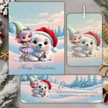 Friends in a fantasy world. Cute baby polar bear 